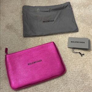 Ville Metallic Shiny Fuchsia Pink Logo Small Clutch Pouch NEW